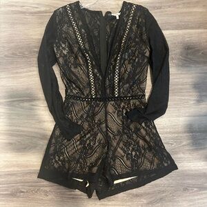 Black Lace Long Sleeve Romper